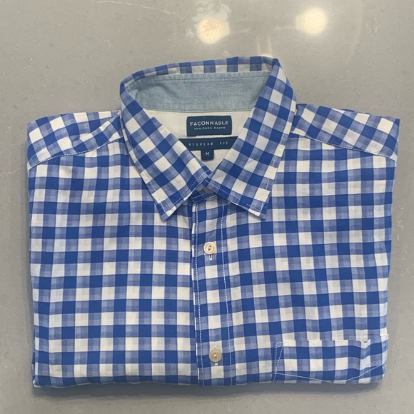 Faconnable ~ Long Sleeve Button-Down Shirt in Blue/White Check Size M - Picture 2 of 12
